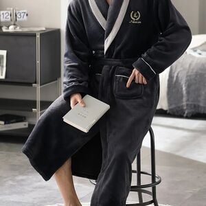 Dark Plush Robe with Embroidered Logo